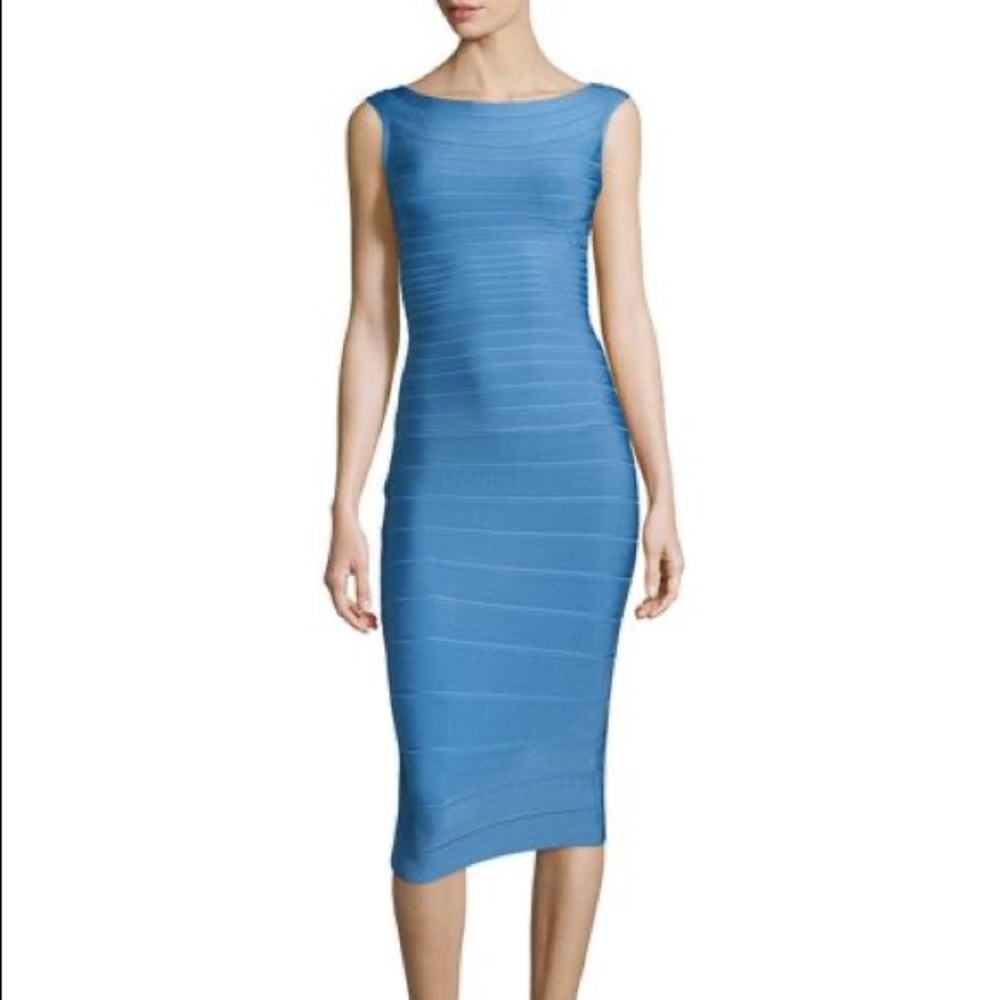 Herve Leger Ardell boatneck bandage blue dress.